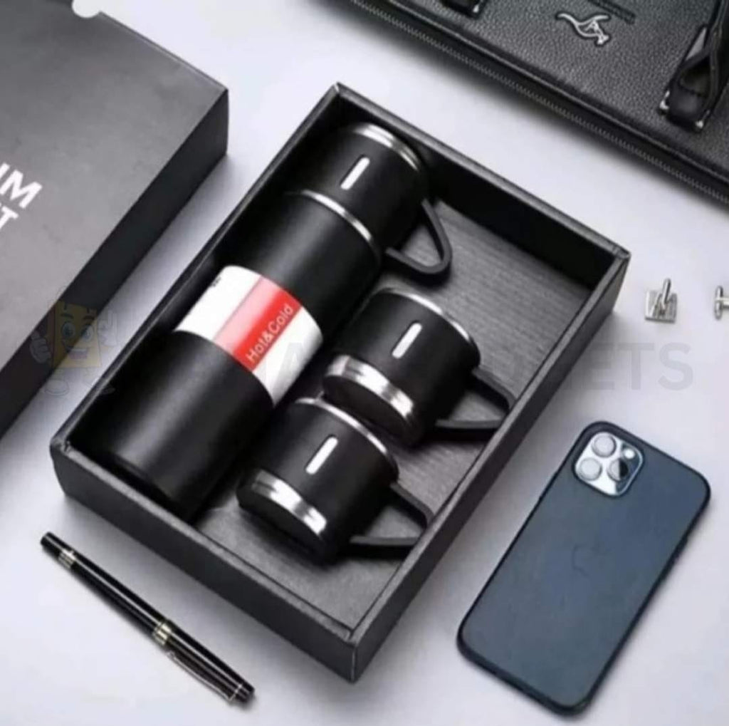 Stainless Steel Vacuum Flask Hot & Cold Thermos Bottle With Cups
