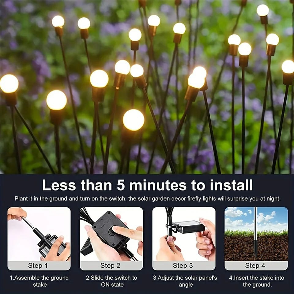 Solar Firefly Garden Lights Waterproof Outdoor Decorative Warm Light