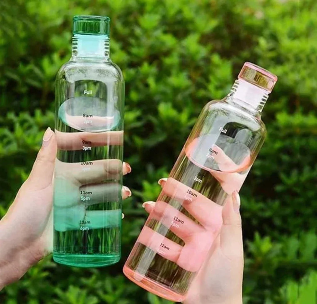 Time Marker Glass Water Bottle - Hydration Made Easy