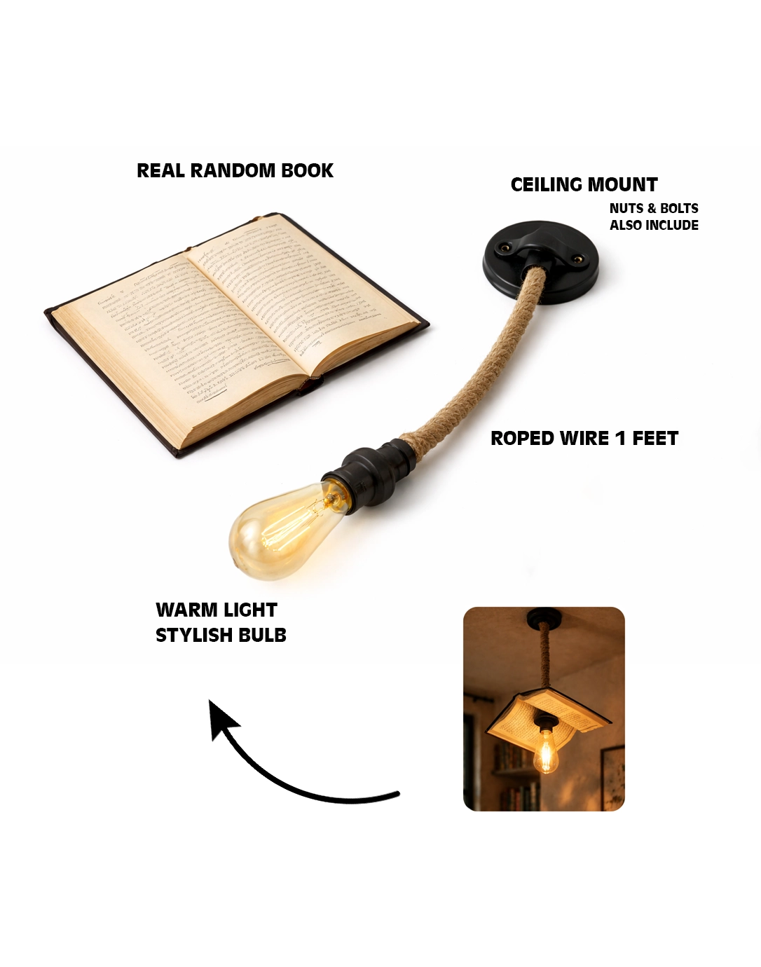Aesthetic Real Book Hanging Light