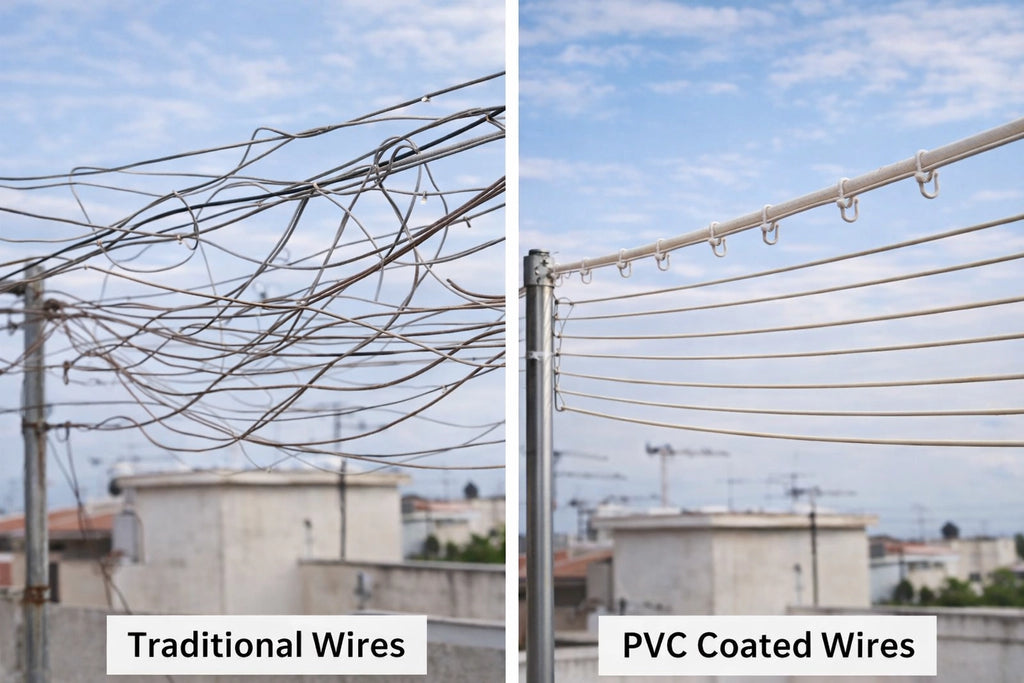 PVC Coated Plastic Hanging Rope Hook Steel Wire Clothes Line
