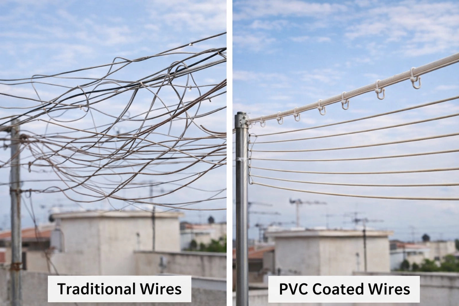 PVC Coated Plastic Hanging Rope Hook Steel Wire Clothes Line