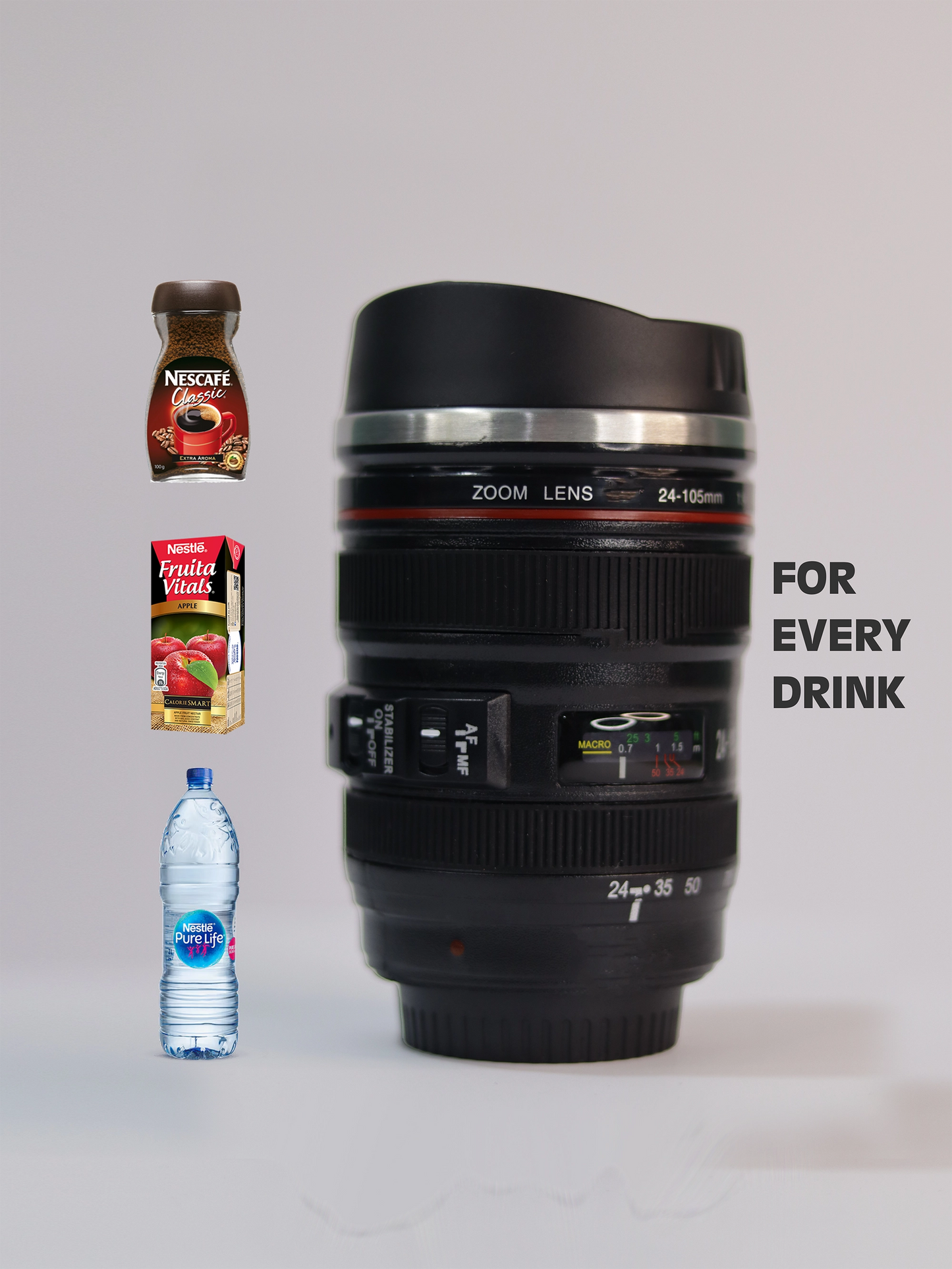 Camera Lens Coffee Mug – Stainless Steel Creative Drinkware