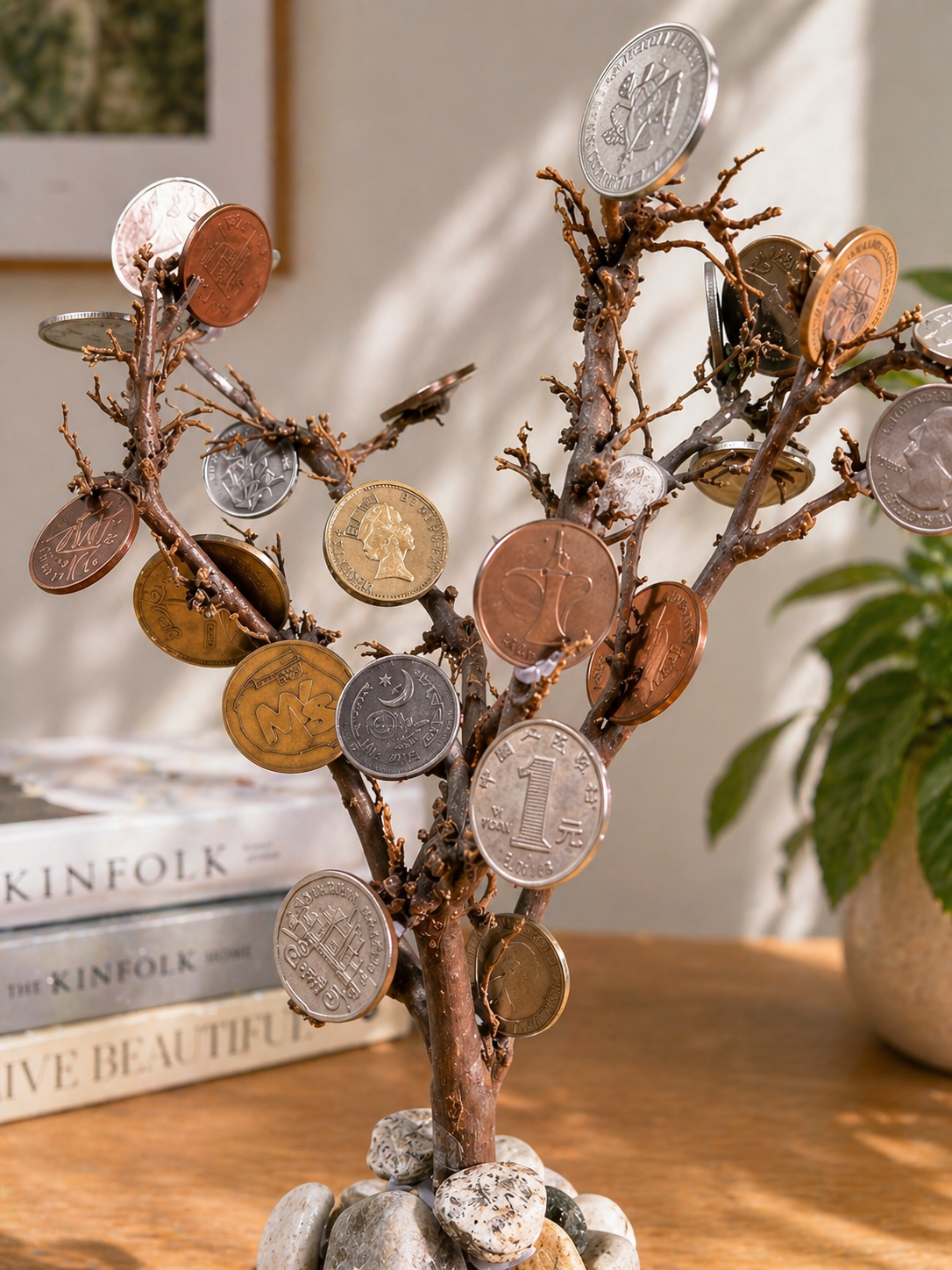 Real Tree with antique coins from different countries
