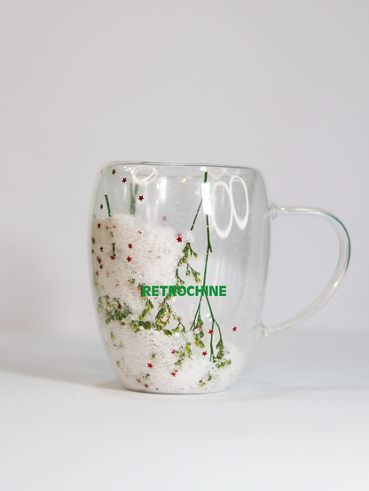 Floral Double Wall Glass Cup with Handle