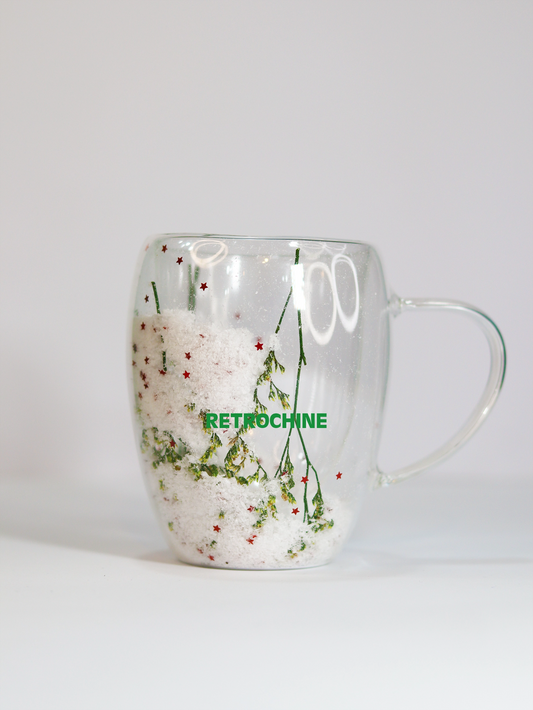 Floral Double Wall Glass Cup with Handle
