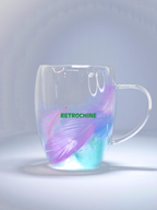 Floral Double Wall Glass Cup with Handle
