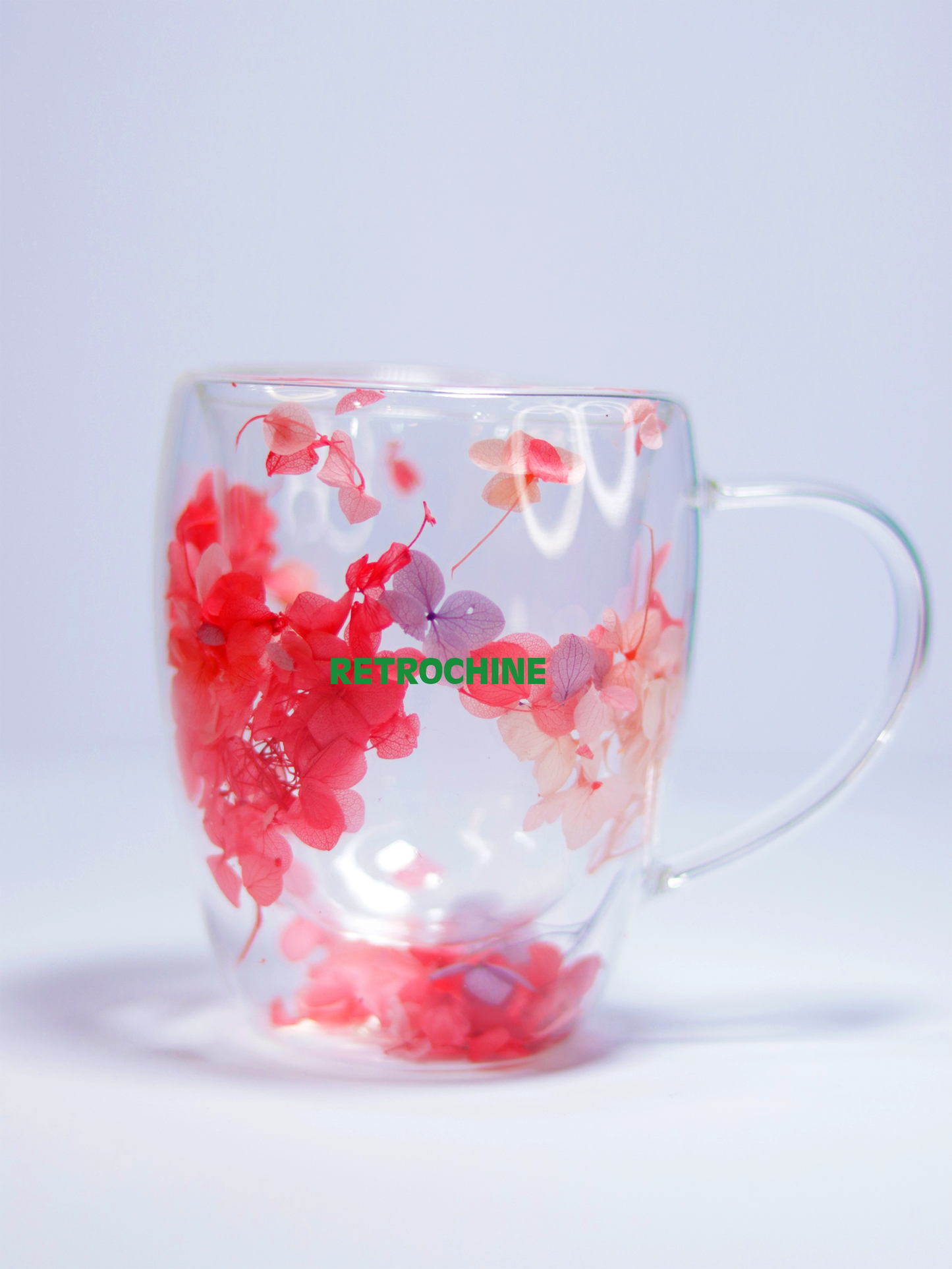 Floral Double Wall Glass Cup with Handle