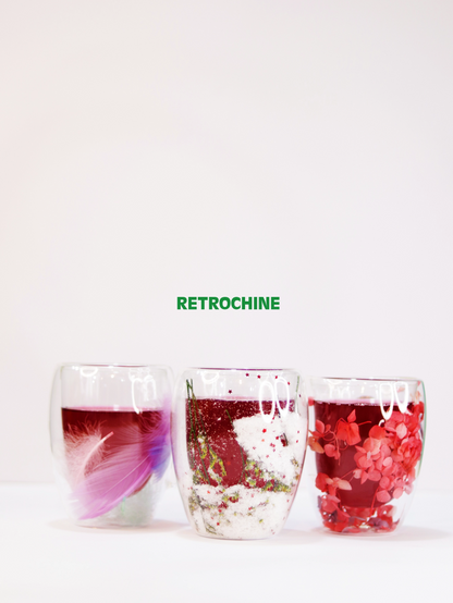 Floral Double Wall Glass Cup with Handle