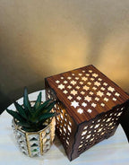 Star Design Laser Cut Wooden Table Lamp Golden Warm Glow