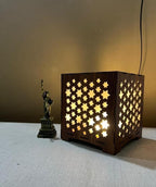Star Design Laser Cut Wooden Table Lamp Golden Warm Glow