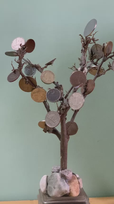 Real Tree with antique coins from different countries